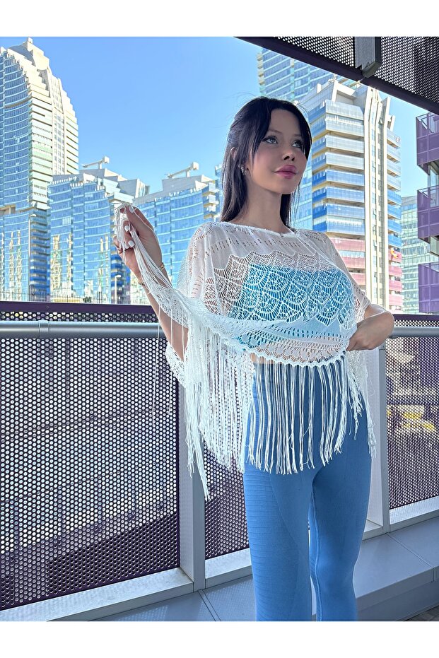 Püsküllü Dantel Üst Pareo - 1