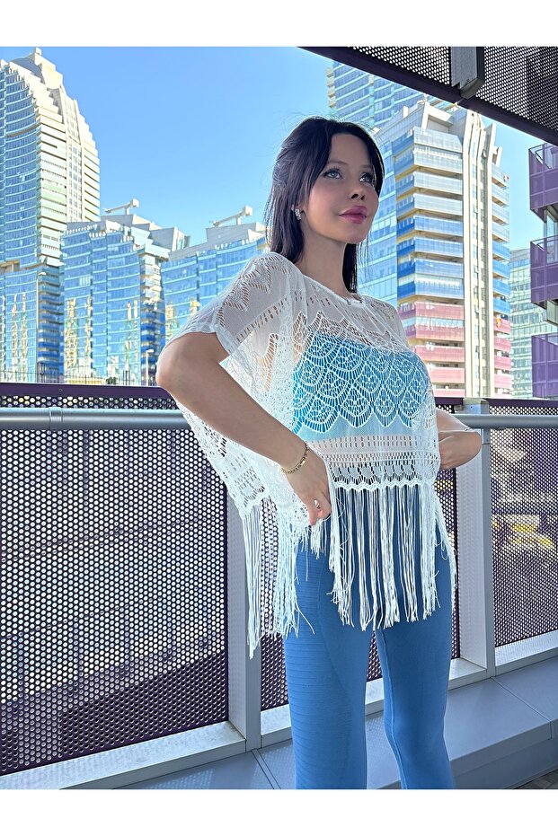 Püsküllü Dantel Üst Pareo - 3