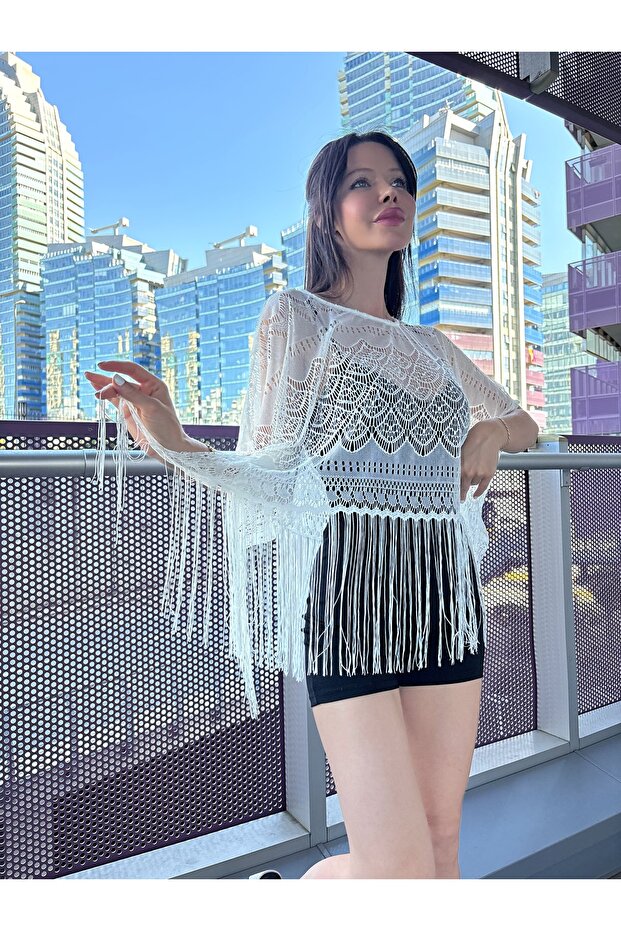 Püsküllü Dantel Üst Pareo - 2