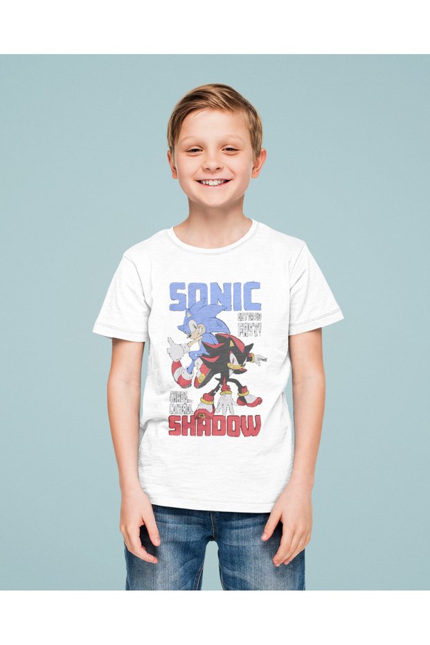 Design Sonic the Hedgehog Shadow Printed Unisex Cartoon Children's T-Shirt (Age 1-12)