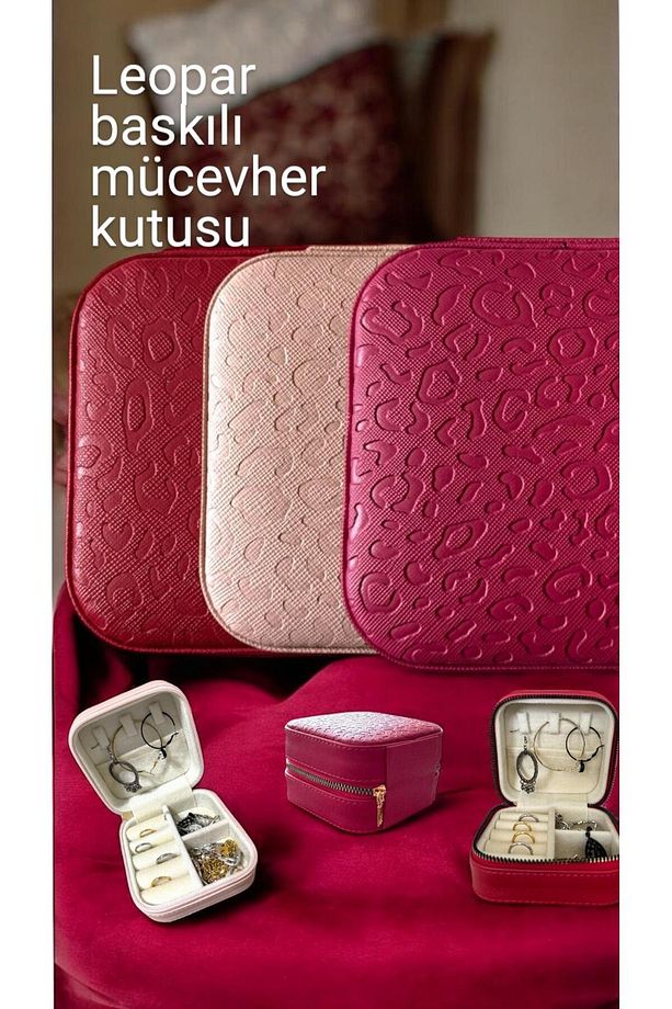 Fermuarlı Pembe Leopar Desen Kapaklı Takı Ve Mücevher Organizer Kutusu - Seyahat Için Şık Saklama - 4
