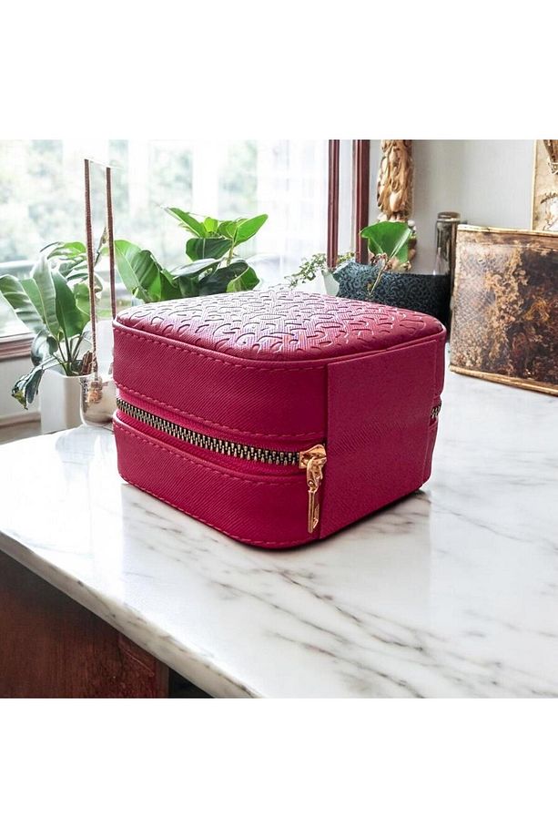 Fermuarlı Pembe Leopar Desen Kapaklı Takı Ve Mücevher Organizer Kutusu - Seyahat Için Şık Saklama - 1