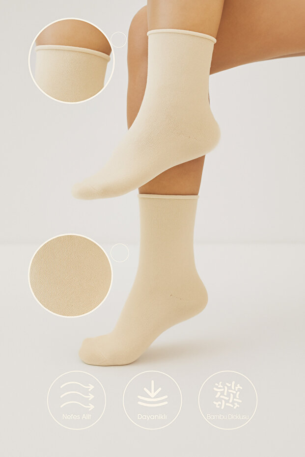 Bamboo Women's Elasticless Cream Socket Seamless Premium Socks Do Not Leave Marks - No Squeeze Socks