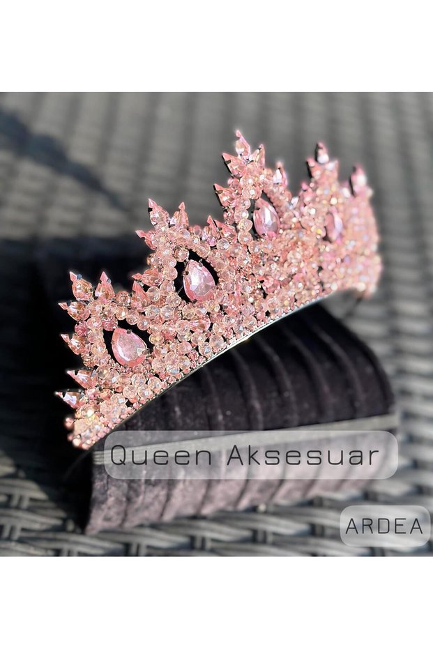 Ardea Morganite Pink Crystal Stone Luxury Design Engagement Bridal Tiara Metal Crown with High Authentic Motif