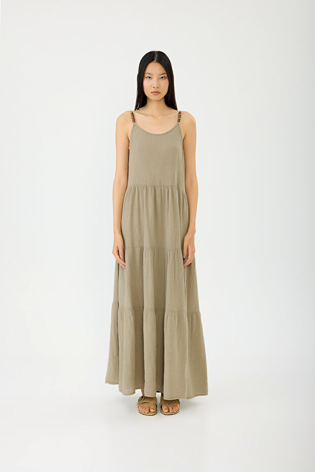 Beaded Strap Linen Dress