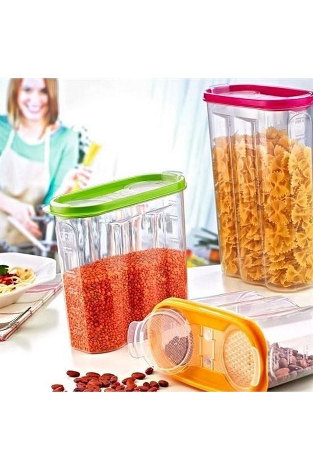 BUFFER® 2 Kapaklı Ölçekli Erzak Kuru Gıda Saklama Kutusu Kabı 2,4 Litre-SA940 - 2