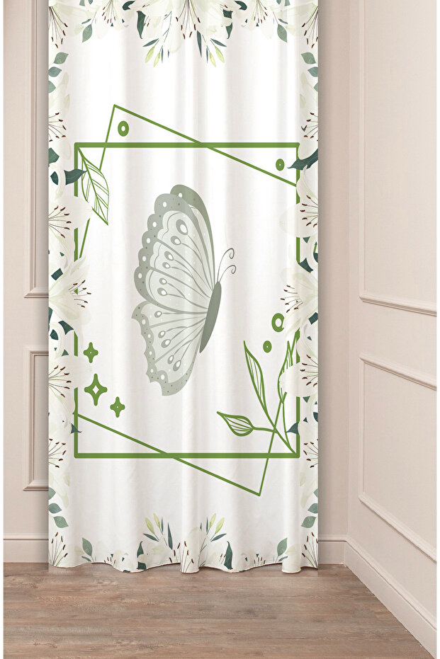 Butterfly Lily Lily Flower Soft Patterned Special Design Digital Printed (Single Wing) Modern Stylish Background Curtain