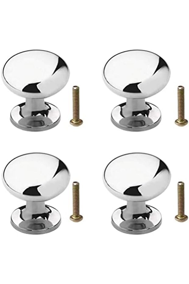 مجموعة من 4 مقابض أبواب خزانة، مقابض أدراج خزانة مستديرة مقاس 25 مم، مقابض خزانة بمقبض سحب معدني من الكروم - 1