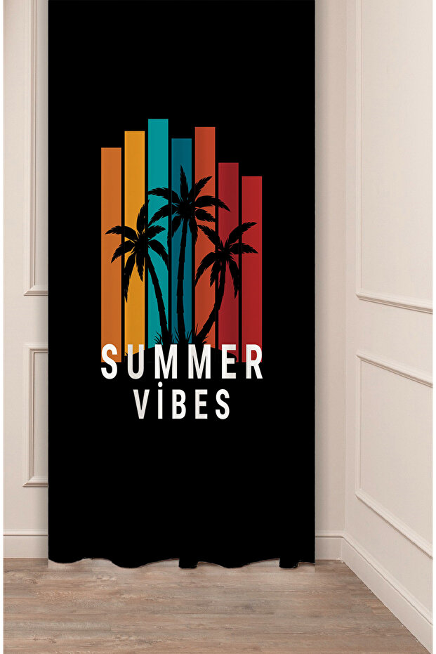 Summer Vibes Summer Palm Sun Pattern Special Design Digital Printed (Single Wing) Modern Stylish Background Curtain