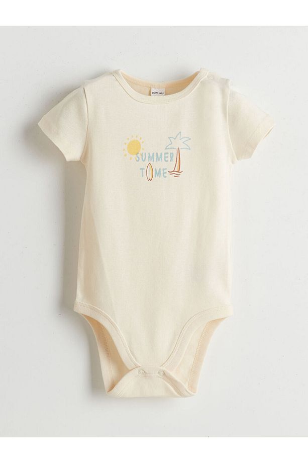 LCW baby Ekru Baskılı Erkek Bebek Çıtçıtlı Bodysuit 2'li - 2