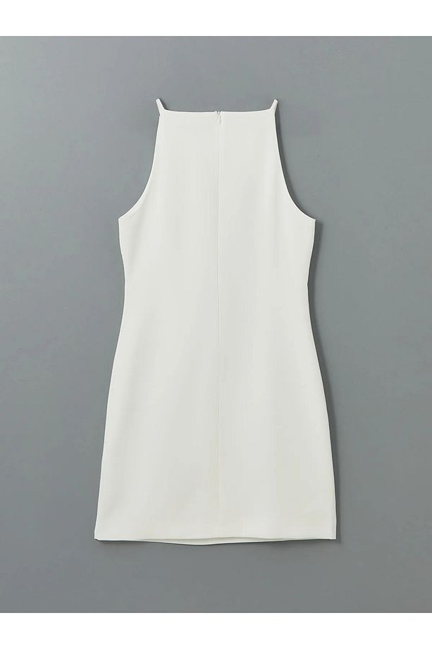 Halter Yaka Krep Mini Elbise - 2