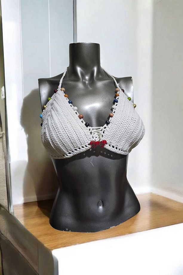 El Örgüsü Ahşap Boncuklu Bikini Üstü - 2