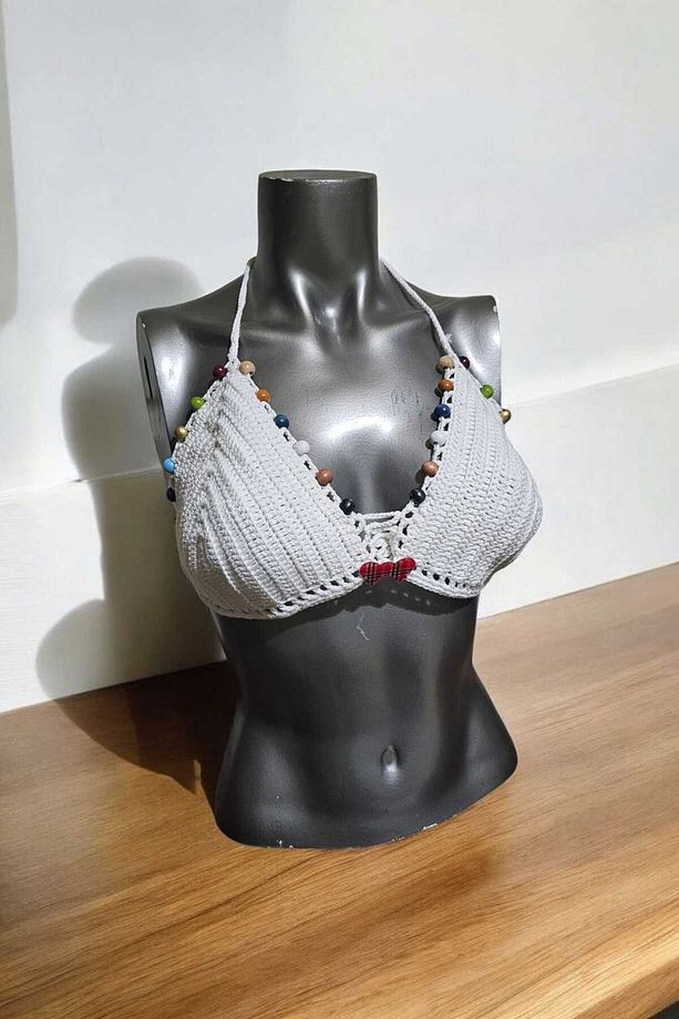 El Örgüsü Ahşap Boncuklu Bikini Üstü - 4