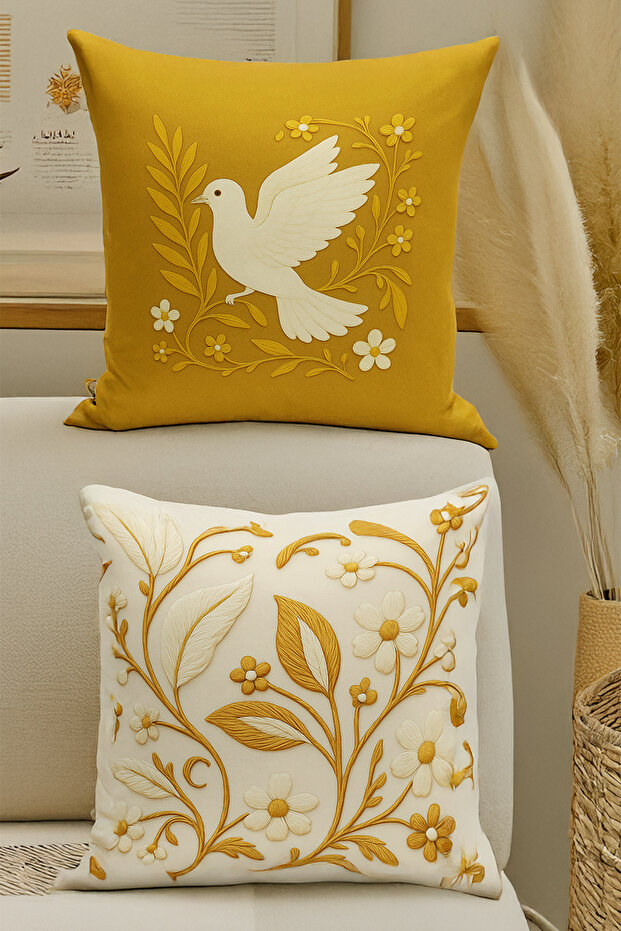 Set of 4 Double-Sided Digital Print Cushion Covers (Punch Embroidery Pattern Look)