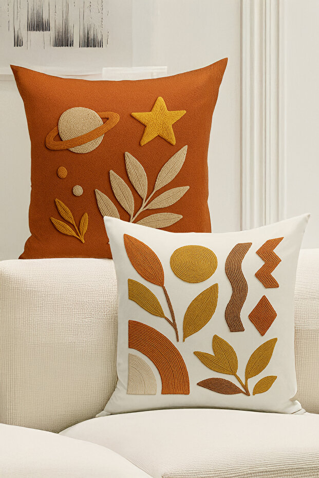Set of 4 Double-Sided Digital Print Cushion Covers (Punch Embroidery Pattern Look)