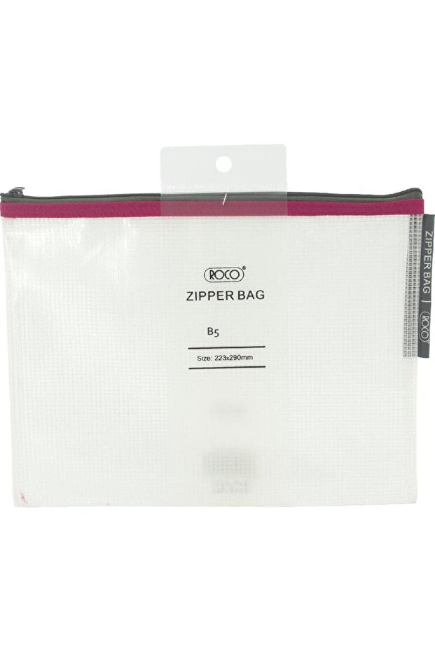 Document Pouch B5 – Topload Opening, Clear with Pink Accent - 1
