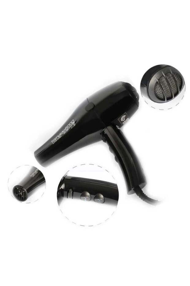 Tecno Elettra Tornado 6000 Super Turbo Professional Hair Dryer - Full Black, 2500W Power, Made in It