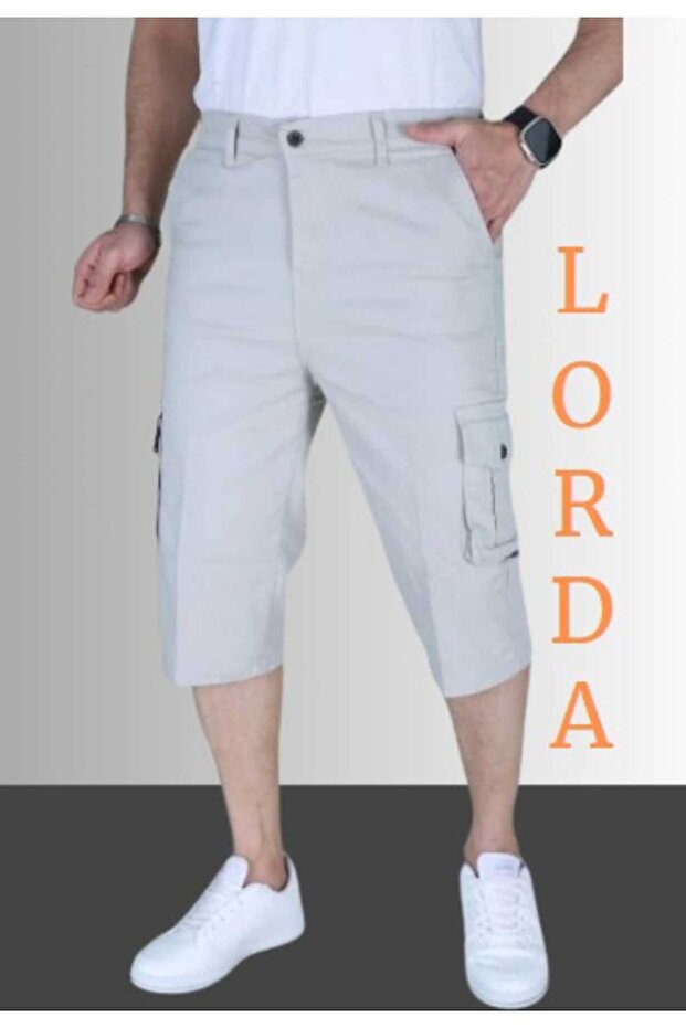 Stone Men's Slim Fit Capri Lycra Gabardine/Canvas Cargo Pocket Bermuda