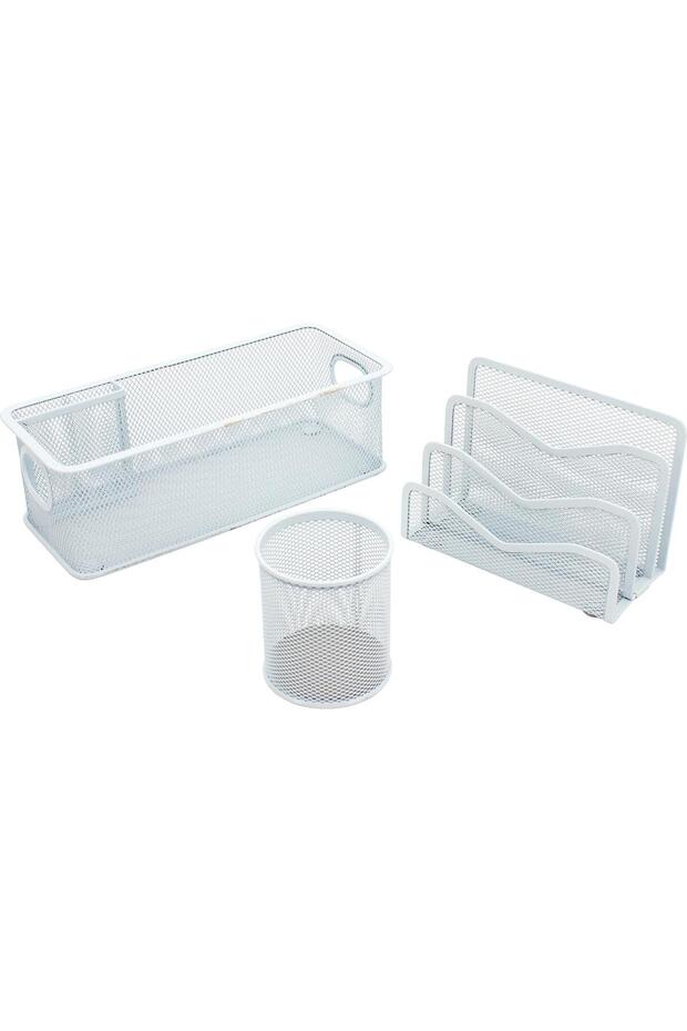 طقم مكتب - 3 قطع، شبكي، أبيض - 1