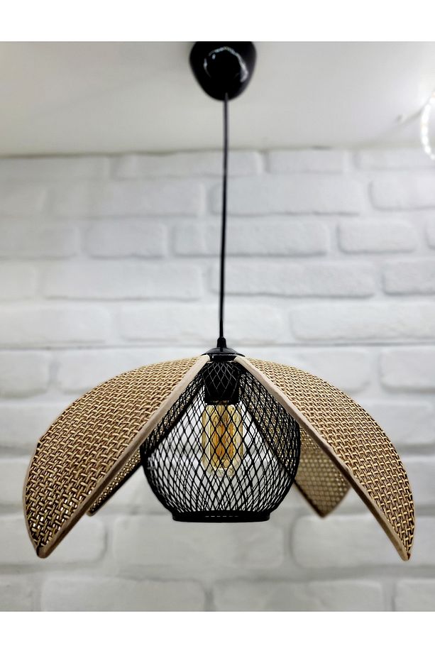 Hasır Hazeran Rattan Palmiye Model Bohem Salon Oturma Odası Hol Cafe Restaurant Tekli Sarkıt Avize - 3
