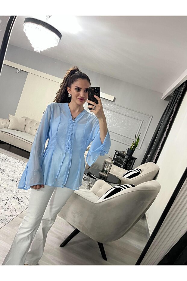 Şifon Mavi Bluz - 5