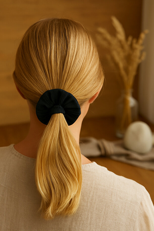 Set of 3 Purple Ribbed Scrunchies – Soft Texture, Outer Stitch Detail Scrunchie - 2