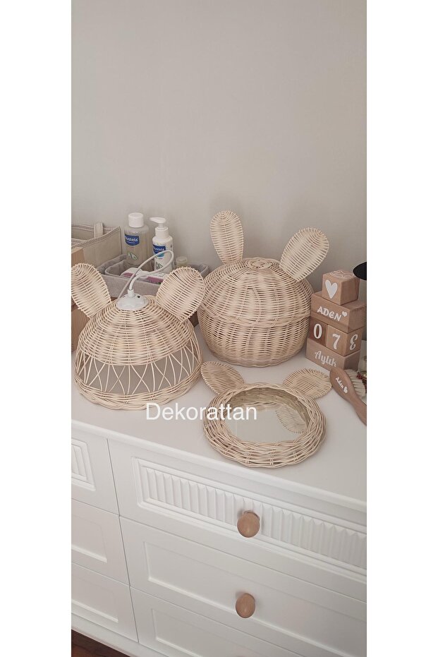 Rattan Bamboo Wicker Chandelier Basket Mirror Set