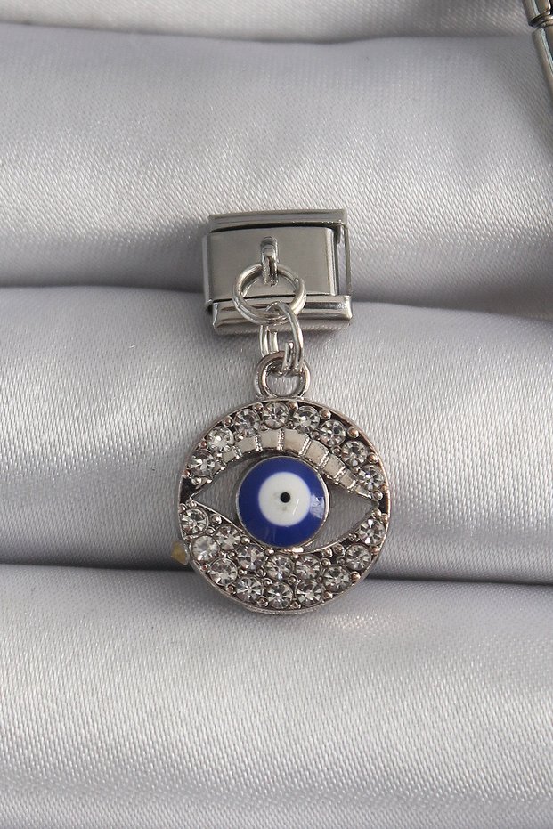 316L Steel Silver Color Hanging Zircon Stone Eye Model Evil Eye Bead Detail Nomination Charm - Tj-Bc112