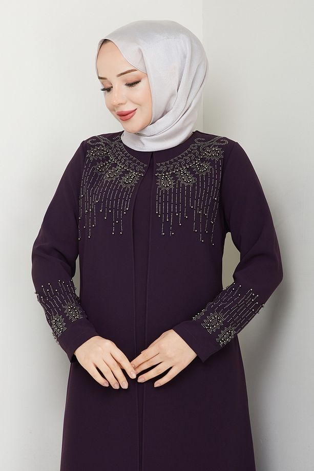 Taş Detay Elbise Ferace 2032OZT1013 Mor - 3
