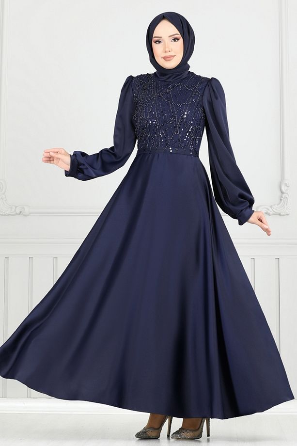 Boncuk İşlemeli Saten Abiye 5691EDF311 Laci - 3