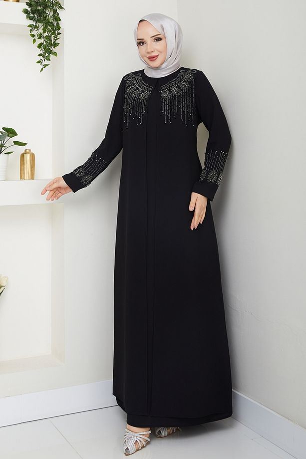 Taş Detay Elbise Ferace 2032OZT1013 Siyah - 2