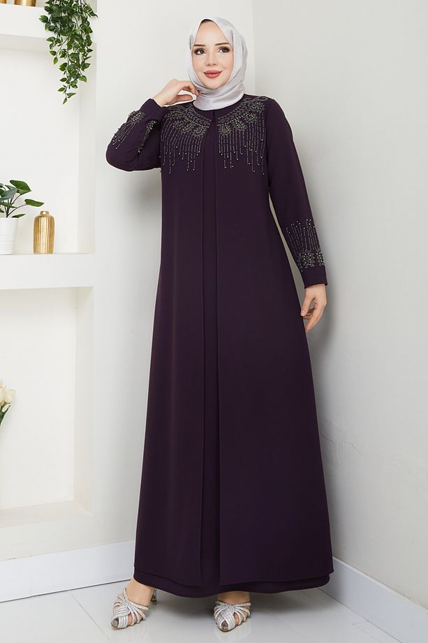 Taş Detay Elbise Ferace 2032OZT1013 Mor - 1