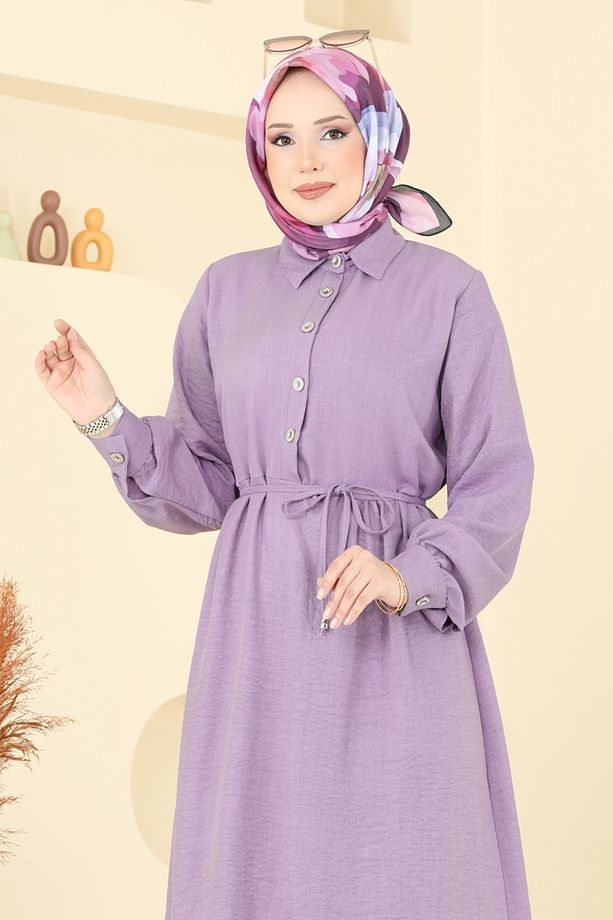 Yarım Düğmeli Sofia Elbise 381DVL817 Lila - 3