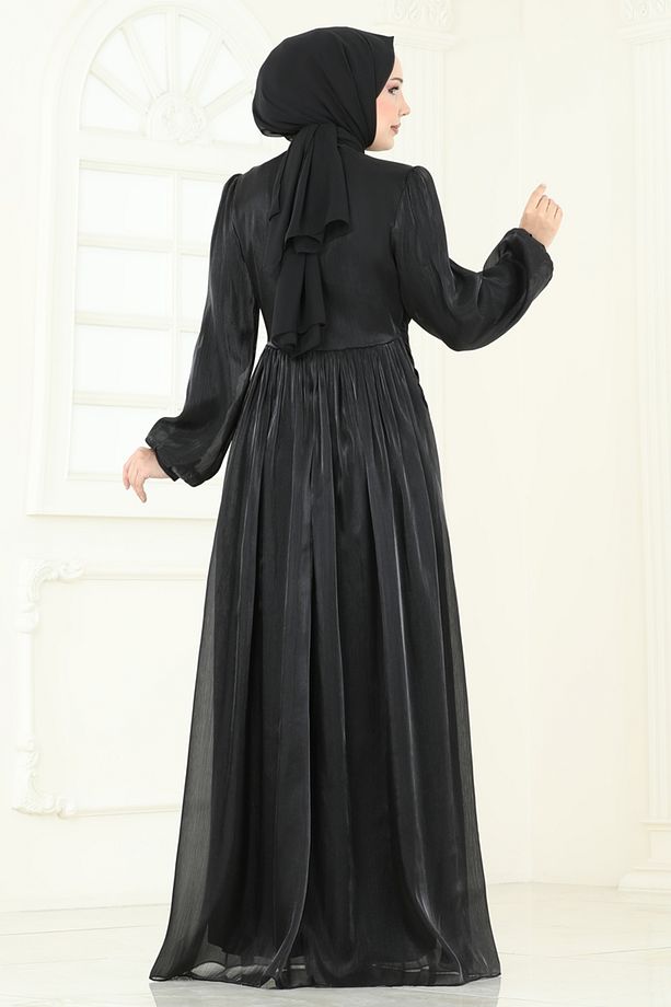 SUAL Önü Taşlı Organze Abiye 6238LPN858 Siyah - 6