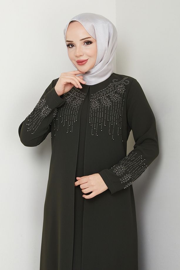 Taş Detay Elbise Ferace 2032OZT1013 Haki - 3