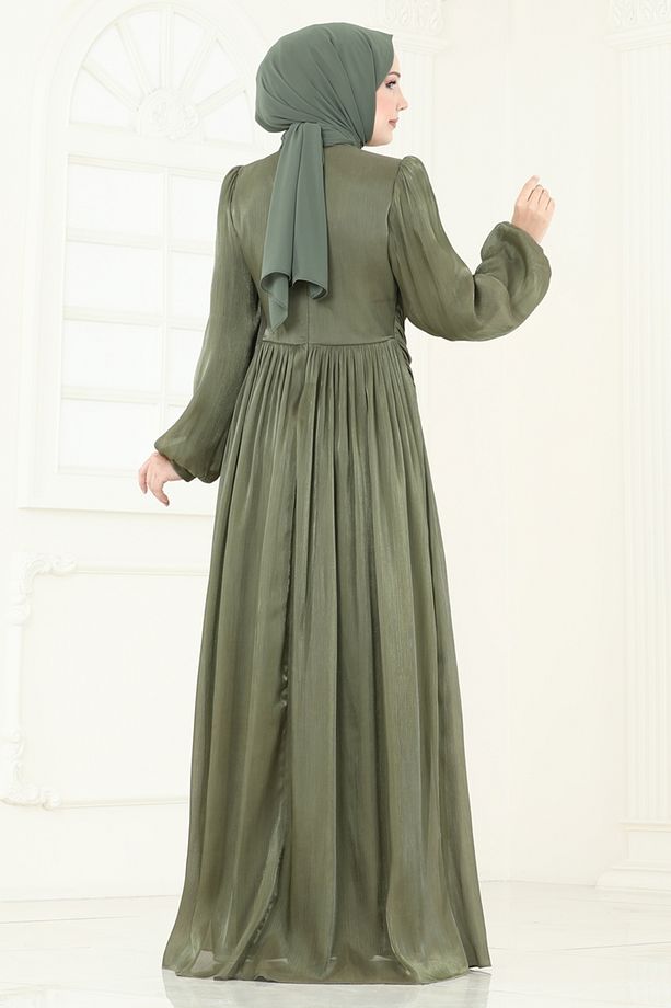 SUAL Önü Taşlı Organze Abiye Haki - 6