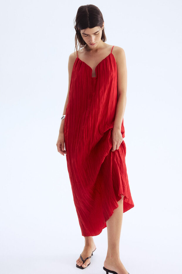 Askılı Krinkle Elbise - 1