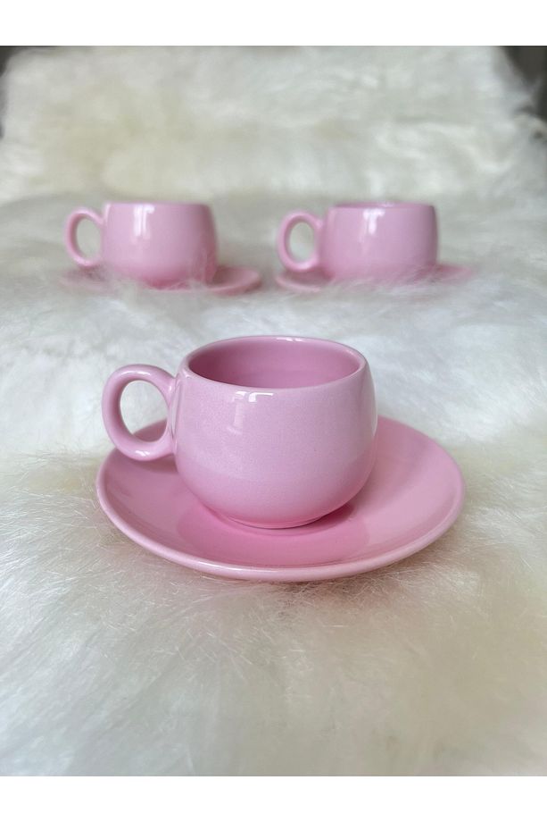 Tombul Kahve Fincanı 3 Adet - Pembe - 5