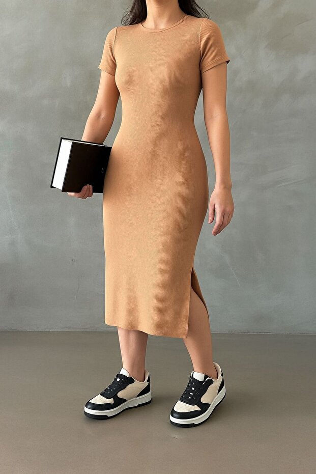 Summer Midi Length Slit Basic Dress - 1