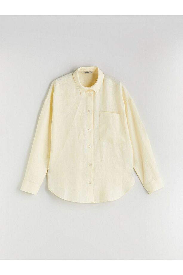 XSIDE Sari %100 Keten Oversize Kadın Gömlek - 1
