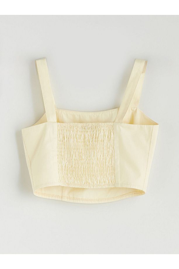 XSIDE Sari Kare Yaka Askılı Poplin Crop - 7