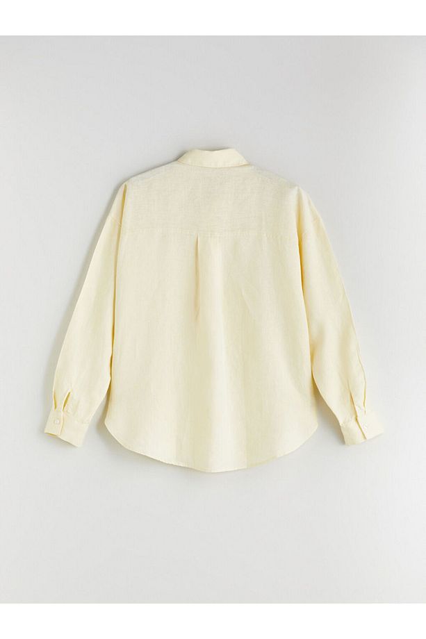 XSIDE Sari %100 Keten Oversize Kadın Gömlek - 3