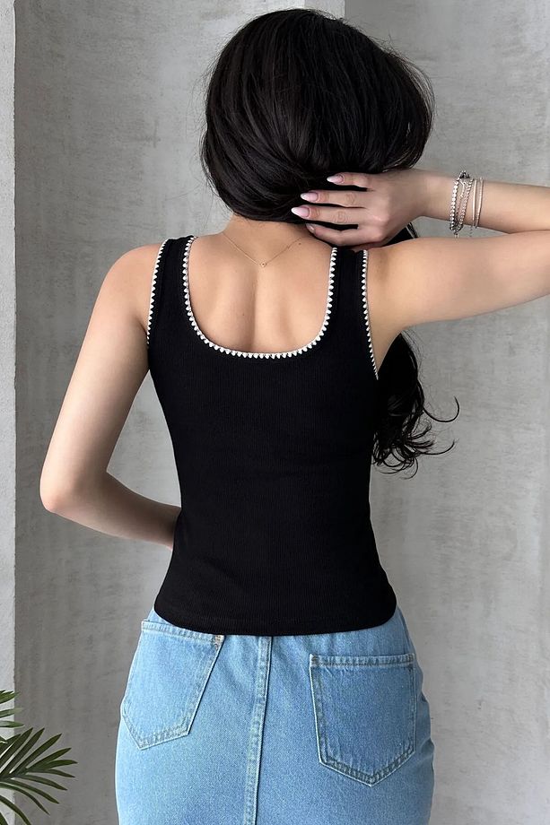 Nakış Detaylı Kalın Askılı Bluz Atlet %100 Pamuklu - 5