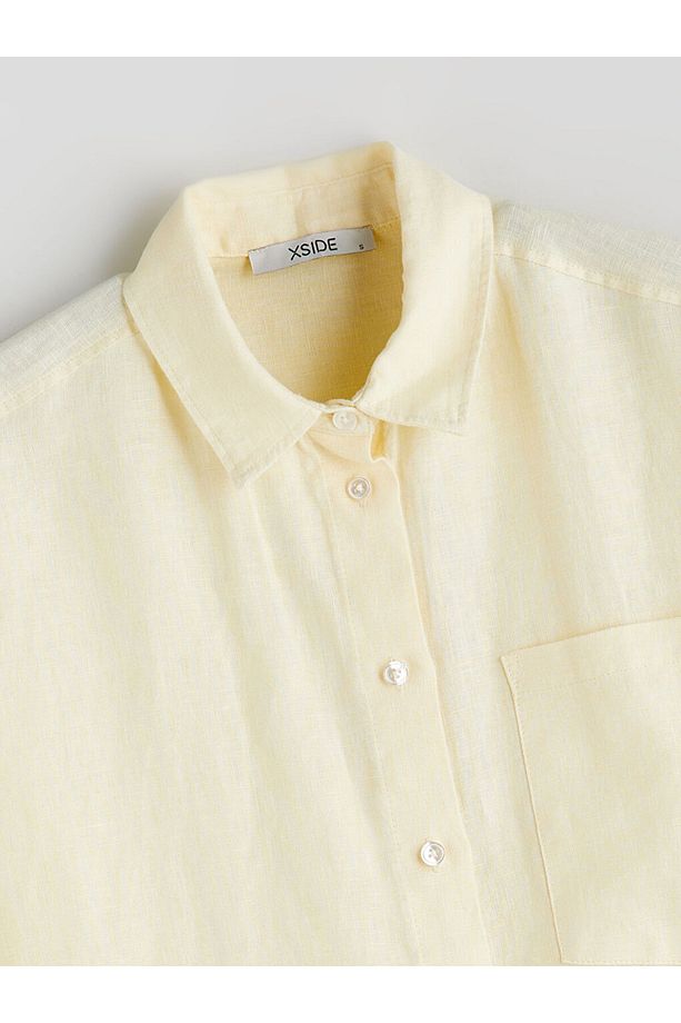 XSIDE Sari %100 Keten Oversize Kadın Gömlek - 2