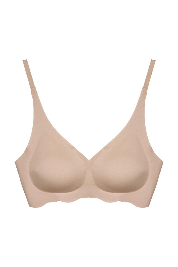 Seamless Bra - Wave | Brown Laser Cut Seamless Wave Detailed Women's Bra Without Underwire