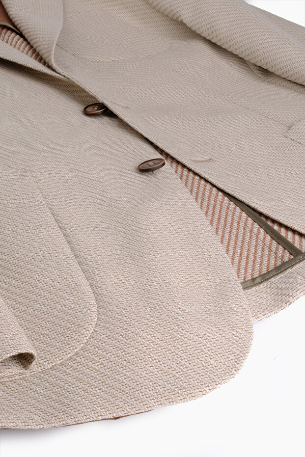 İNTERVİEW ERKEK DOKUMA KUMAŞ SPOR TORBA CEP SLİM BEJ CEKET - 3