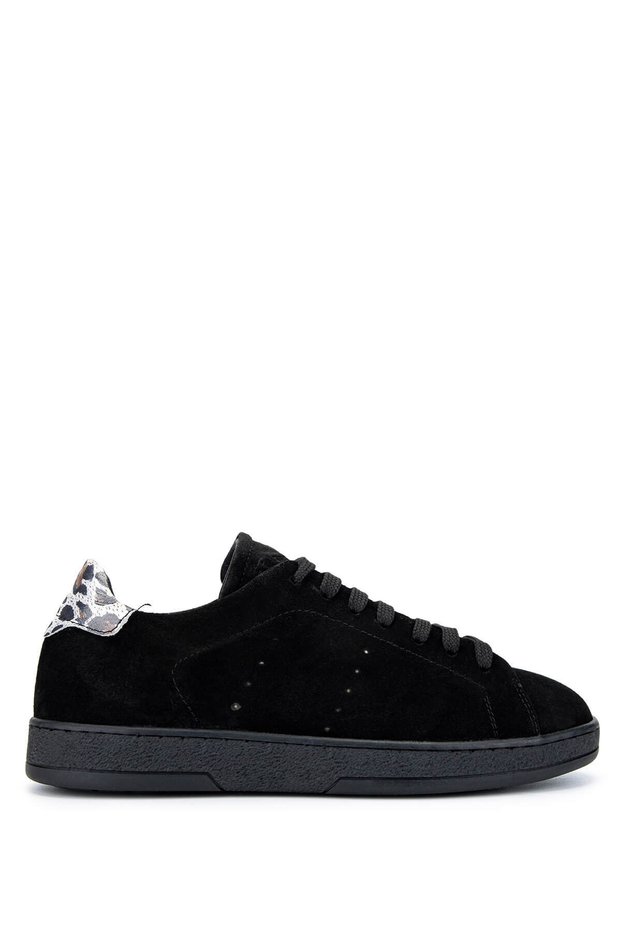 Women's Genuine Leather Black Suede/Black White Leopard Sneakers & Sports Shoes