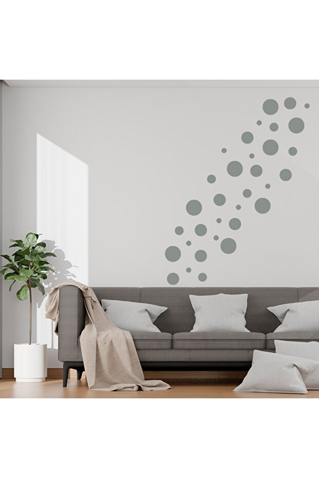 Premium Gray Round Polka Dot Wall Sticker Set 180 Pieces 1.3–7.6 cm Various Sizes Decorative Wall Decals