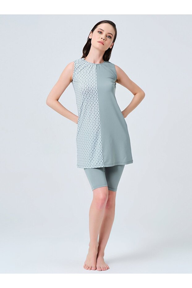 ملابس سباحة منقوشة من جانب واحد بدون أكمام شبه مغطاة - 4