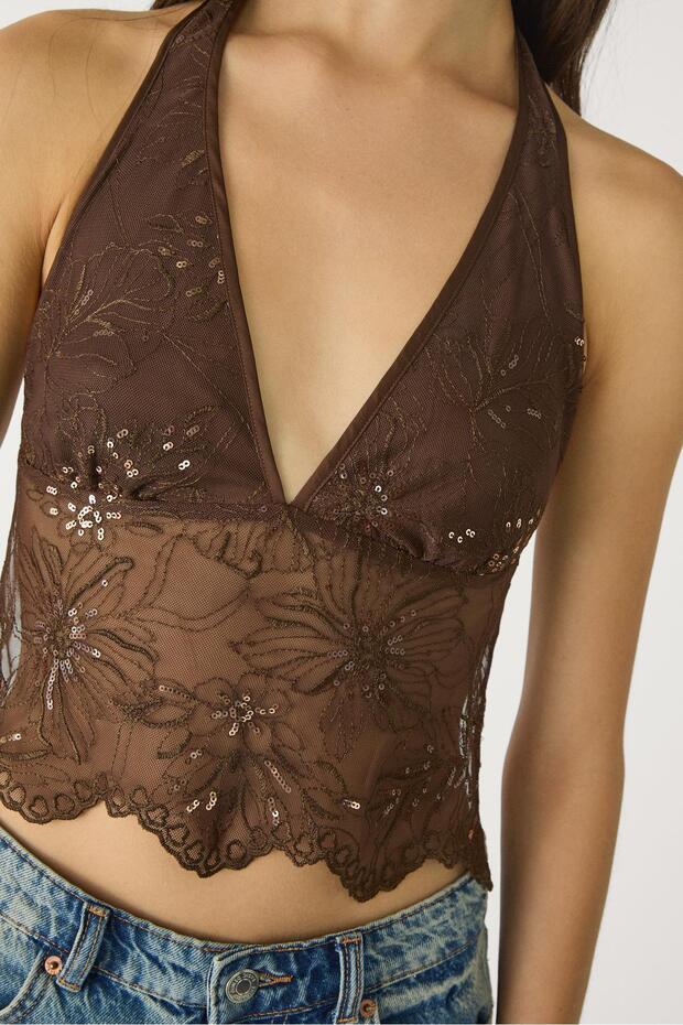 Parlak İşlemeli Halter Üst - 4